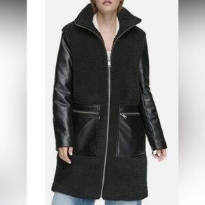 Andrew Marc Black Teddy Jacket with Faux Leather Accents
